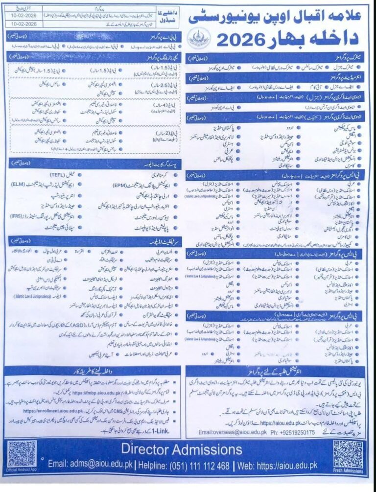 Allama Iqbal Open University (AIOU) Admission Spring 2026