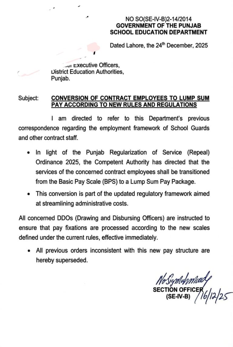 Conversion of contract employees to lump sum pay