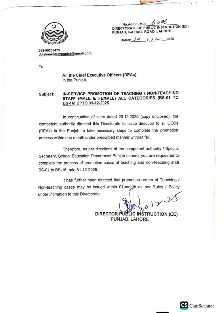 IN-SERVICE PROMOTION OF TEACHING / NON-TEACHING STAFF