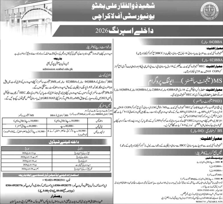 Shaheed Zulfiqar Ali Bhutto University of Law (SZABUL), Karachi