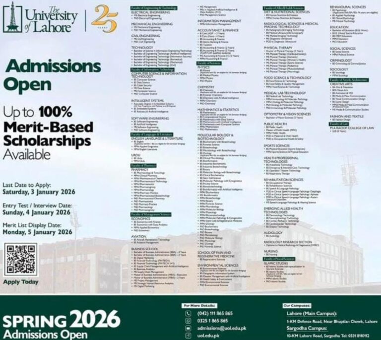 The University of Lahore (UOL) – Spring 2026 Admissions Open
