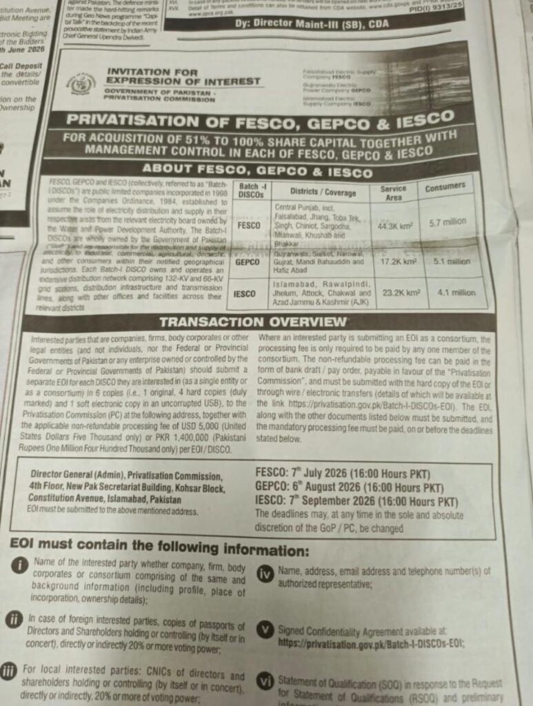 The Privatisation of FESCO, GEPCO, and IESCO