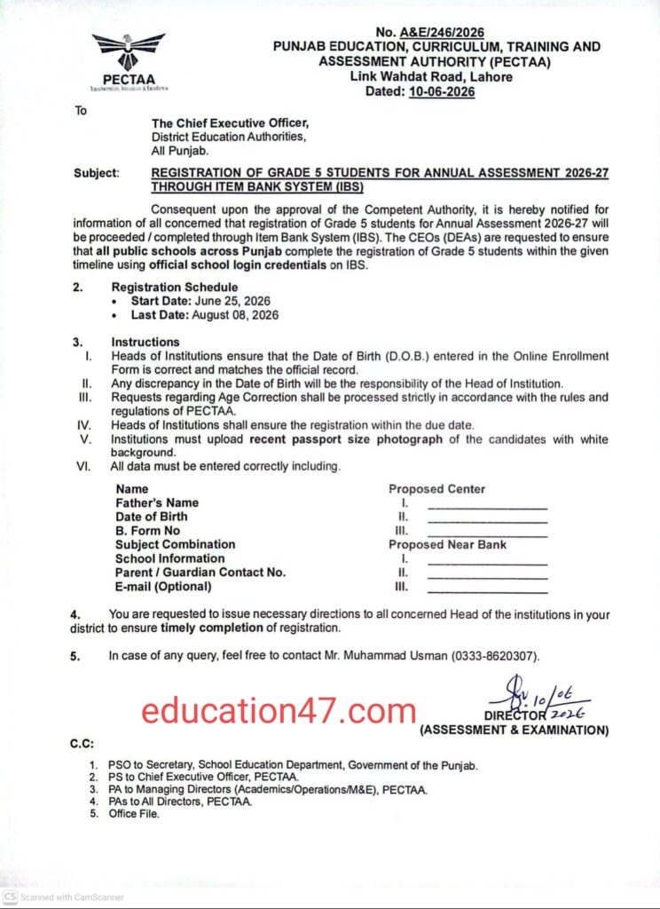 Registration for Grade 5 Annual Assessment 2027